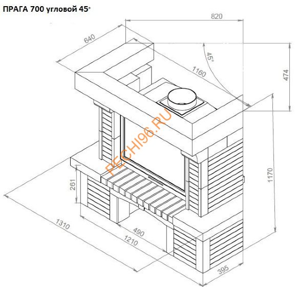 Каминная облицовка Прага 700 угловая 45° Каминная облицовка Прага 700 угловая 45°