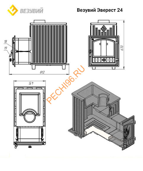 Чугунная банная печь Эверест 24 (280)