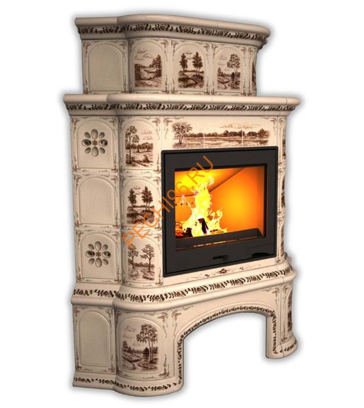 Печь-камин КимрПечь Прованс угловой двухъярусный Деревня с дровником Печь-камин КимрПечь Прованс угловой двухъярусный Деревня с дровником