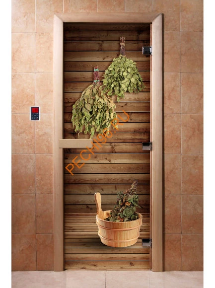 Дверь стеклянная DoorWood с фотопечатью «Веники»