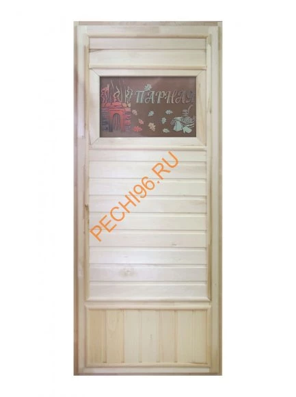 Дверь DoorWood вагонка Эконом со стеклом Банька, 1850х750 мм