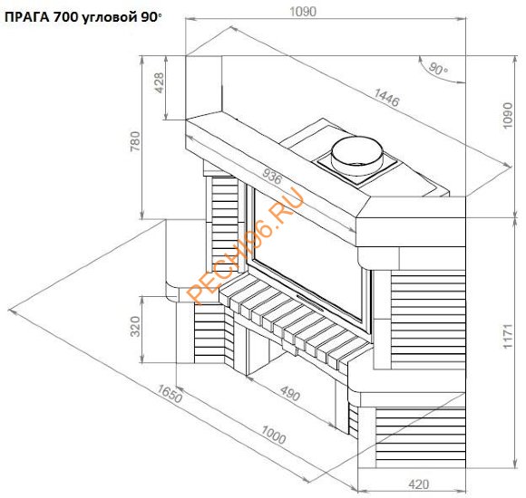 Каминная облицовка Прага 700 угловая 90°