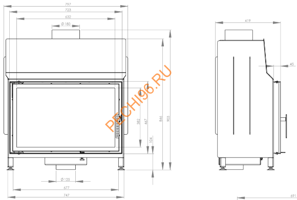 Каминная топка Hitze STMA68X43S