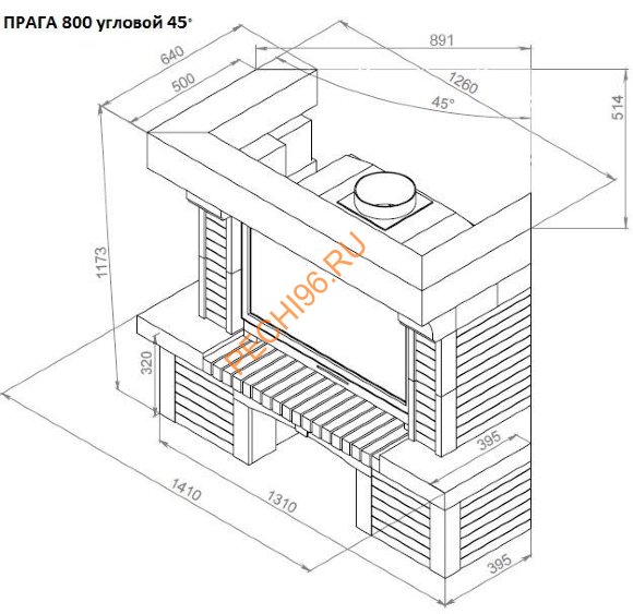 Каминная облицовка Прага 800 угловая 45° Каминная облицовка Прага 800 угловая 45°