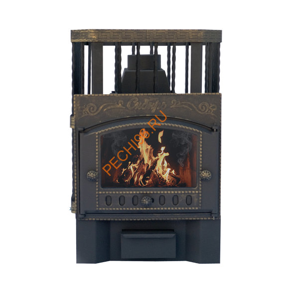 Печь-камин банная чугунная Сибирь 24, Кованная сетка, Панорама