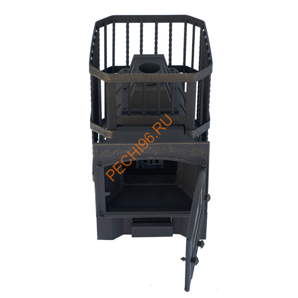 Печь-камин банная чугунная Сибирь 24, Кованная сетка, Панорама