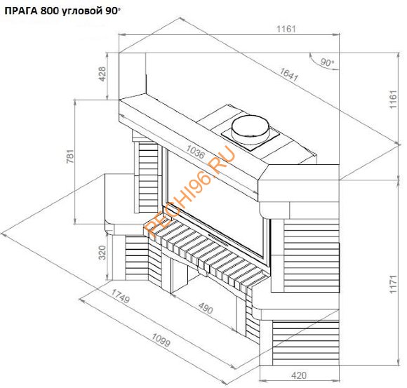 Каминная облицовка Прага 800 угловая 90° Каминная облицовка Прага 800 угловая 90°
