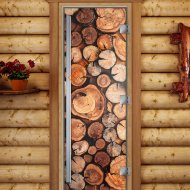 Дверь стеклянная DoorWood «Престиж», 800х2000мм, с фотопечатью «Спилы дерева»