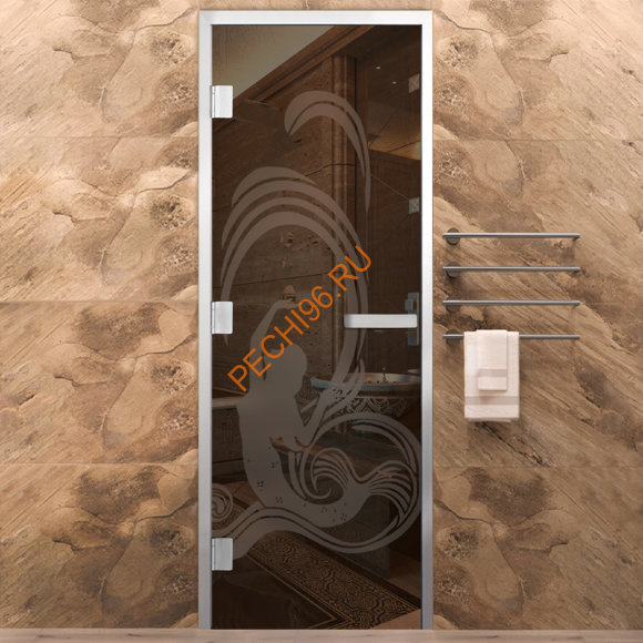 Дверь в хамам стеклянная Арта Элит Арт Русалка, коробка алюминий