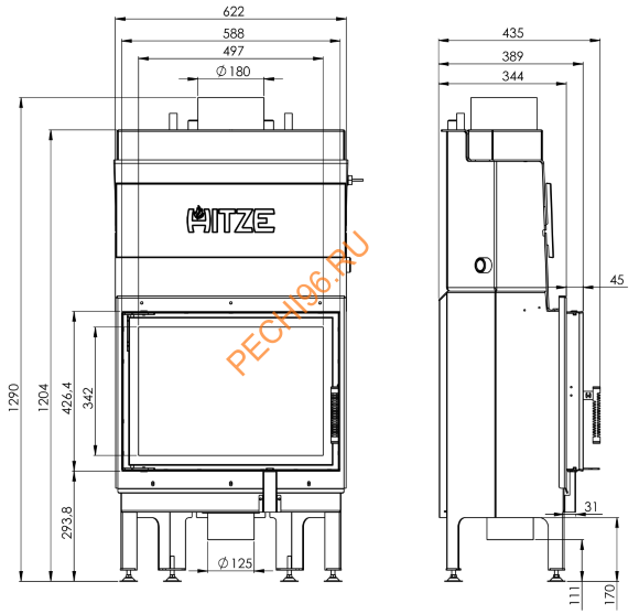 Каминная топка Hitze ALAQS54x39S