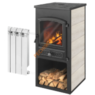 Печь-Камин Этна БКД Бежевый с плитой и т/о