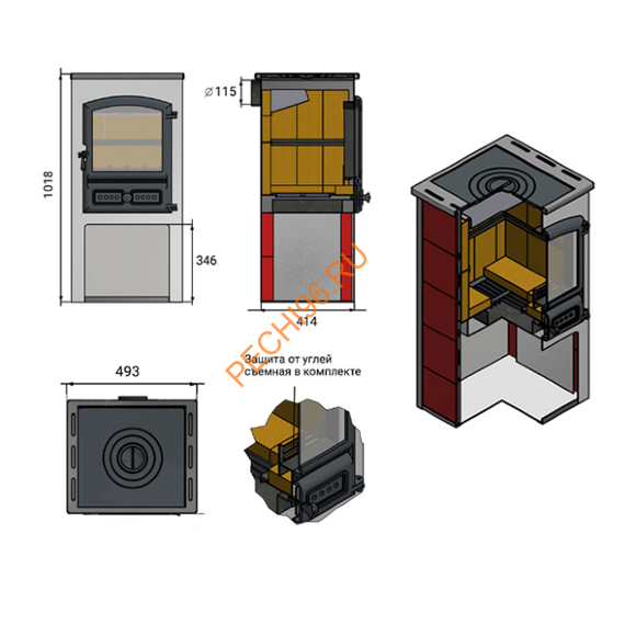 Печь-Камин Этна БКД с плитой и т/о Антрацит