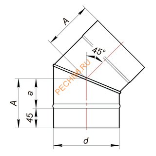 Отвод ВУЛКАН VBR 45° D115 мм, нерж 0.8, черный