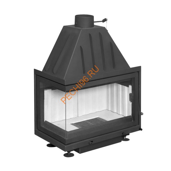 Каминная угловая топка Экокамин Альфа 700 L/R два стекла, белый шамот