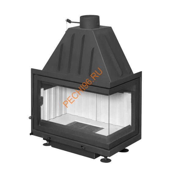 Каминная угловая топка Экокамин Альфа 700 L/R два стекла, белый шамот