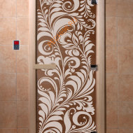 Дверь стеклянная DoorWood «Хохлома бронза», 1800х600 мм