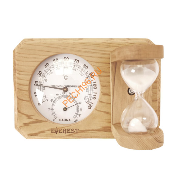 Термогигрометр EVEREST мини White с часами, кедр (TG-09)