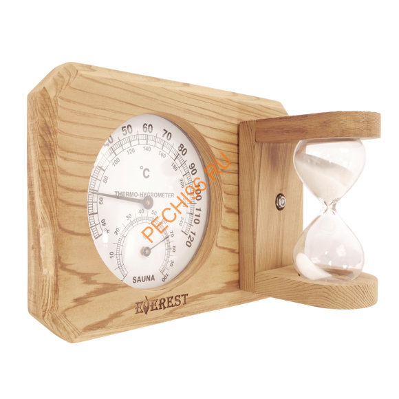 Термогигрометр EVEREST мини White с часами, кедр (TG-09)