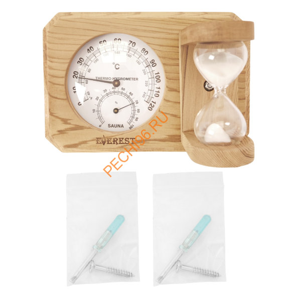 Термогигрометр EVEREST мини White с часами, кедр (TG-09)