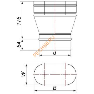 Переходник Вулкан VOR с D130 на овал 100x200 Переходник Вулкан VOR с D130 на овал 100x200