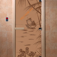 Дверь стеклянная DoorWood «Голубая лагуна бронза матовая», 2000х900 мм