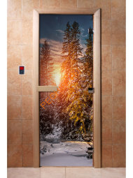 Дверь стеклянная DoorWood с фотопечатью «Закат в лесу» Дверь стеклянная DoorWood с фотопечатью «Закат в лесу»