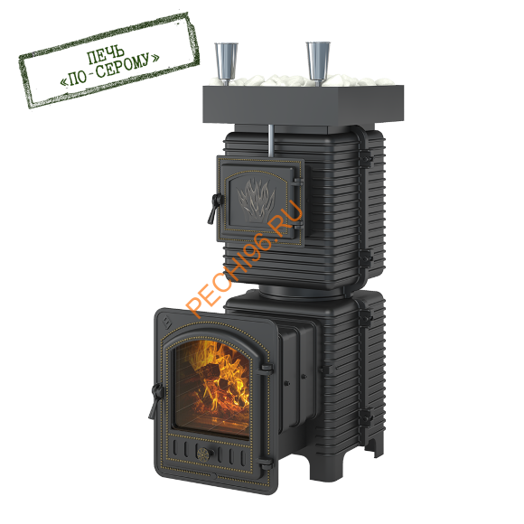 Печь банная Эверест Легкий пар Профи Чугун, под обкладку (по-серому) Печь банная Эверест Легкий пар Профи Чугун, под обкладку (по-серому)