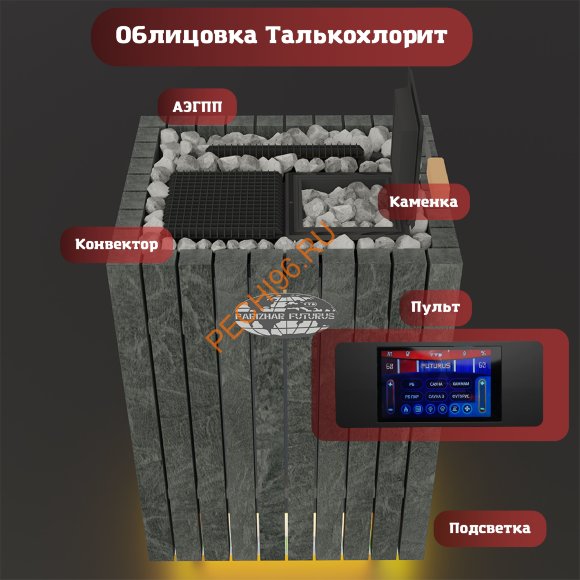 Электрическая паротермальная печь «ПАРиЖАР Футурус» 10 кВт, талькохлорит Электрическая паротермальная печь «ПАРиЖАР Футурус» 10 кВт, талькохлорит