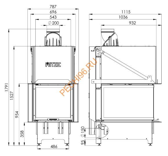 Каминная топка Hitze Trinity 54x80x53G