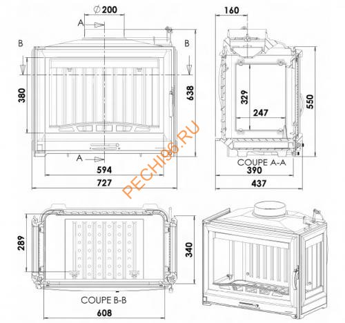 Дровяной камин CHAZELLES SOLO CS33 с топкой SOLO D70D+G