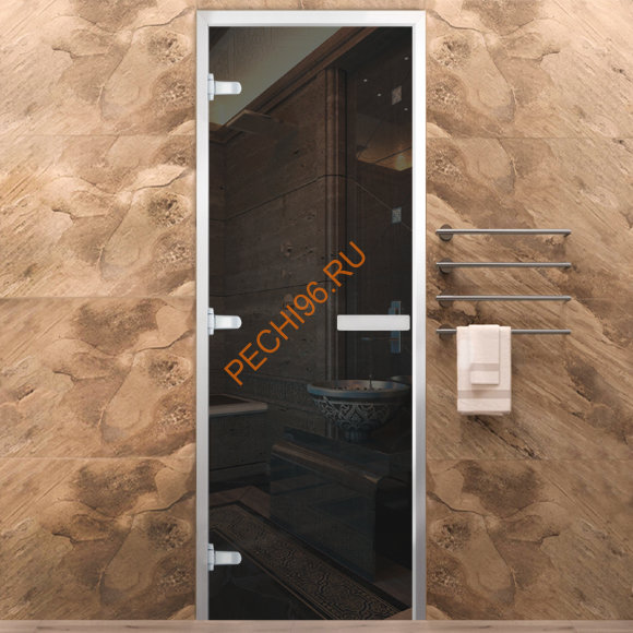 Дверь в хамам стеклянная Арта Стандарт Серая, коробка алюминий