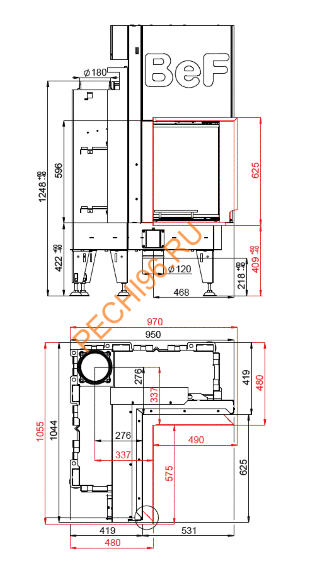 Каминная топка BeF Flat V4L, рамка черная