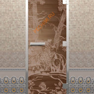 Дверь стеклянная DoorWood Хамам «Мишки» бронза, 1900х700 мм