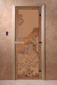 Дверь стеклянная DoorWood «Банька в лесу бронза матовая», 1900х800 мм Дверь стеклянная DoorWood «Банька в лесу бронза матовая», 1900х800 мм