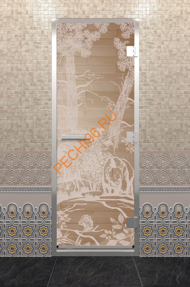 Дверь стеклянная DoorWood Хамам «Мишки» прозрачная, 1900х700 мм