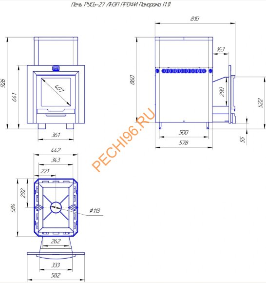 Печь банная Теплодар Русь 27 ЛНЗП Панорама Профи (1.1)