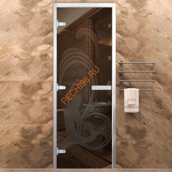 Дверь в хамам стеклянная Арта Стандарт Арт Русалка, коробка алюминий Дверь в хамам стеклянная Арта Стандарт Арт Русалка, коробка алюминий