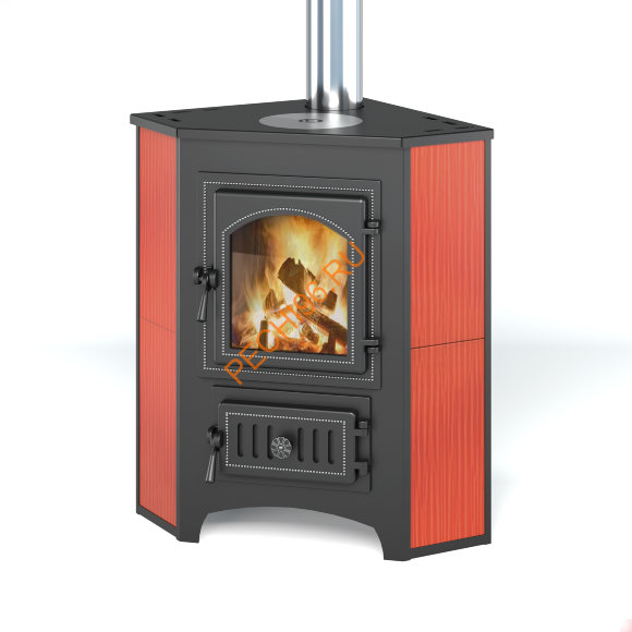 Печь-Камин Везувий ПК-01(220) 9 кВт угловой красный с конфоркой Печь-Камин Везувий ПК-01(220) 9 кВт угловой красный с конфоркой