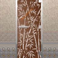 Дверь стеклянная DoorWood Хамам «Бамбук и бабочки» бронза, 2000х800 мм