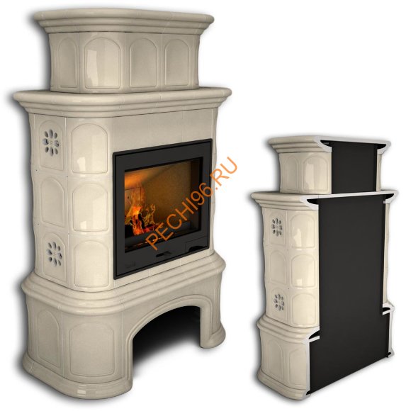 Печь-камин КимрПечь Прованс пристенный двухъярусный Ваниль с дровником Печь-камин КимрПечь Прованс пристенный двухъярусный Ваниль с дровником