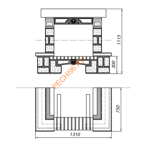 Облицовка для камина SARDANE SR с деревянной балкой, пристенная Облицовка для камина SARDANE SR с деревянной балкой, пристенная