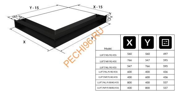 Люфт Kratki NP/L9/40/К угловой кремовый 600x400 мм