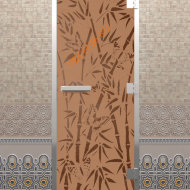 Дверь стеклянная DoorWood Хамам «Бамбук и бабочки» бронза матовая, 1900х700 мм