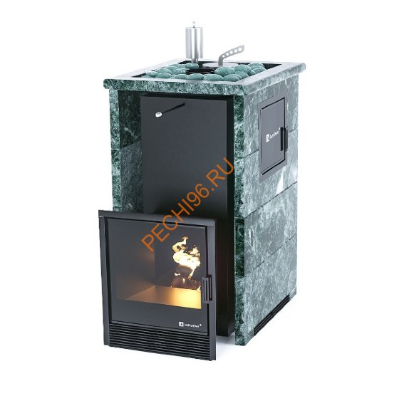 Печь банная ИзиСтим Сочи М2 в трёхстороннем кожухе из змеевика с открытым верхом