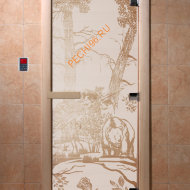 Дверь стеклянная DoorWood «Мишки в лесу сатин», 1700х700 мм