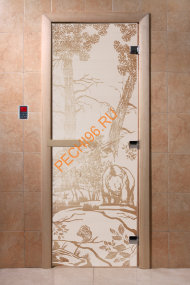 Дверь стеклянная DoorWood «Мишки в лесу сатин», 1800х600 мм Дверь стеклянная DoorWood «Мишки в лесу сатин», 1800х600 мм