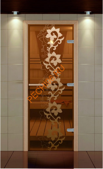 Дверь стеклянная ALDO NEW «Камелия» коробка бук без порога