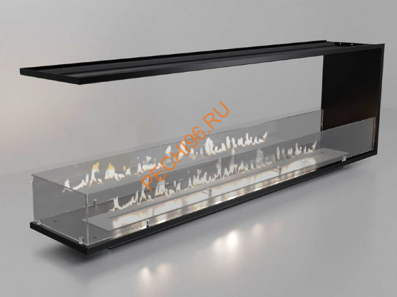 Торцевой биокамин 1800х500х300 мм, стекло тонированное