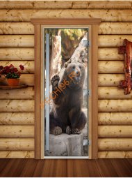 Дверь стеклянная DoorWood «Престиж», 800х2000мм, с фотопечатью «Бурый мишка»