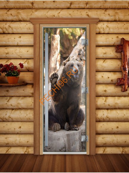 Дверь стеклянная DoorWood «Престиж», 700х1900мм, с фотопечатью «Бурый мишка» 